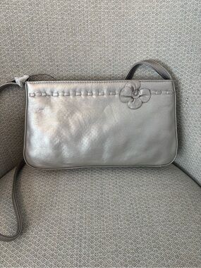 Coletta Silver Leather Crossbody Bag with Floral Accent NWT